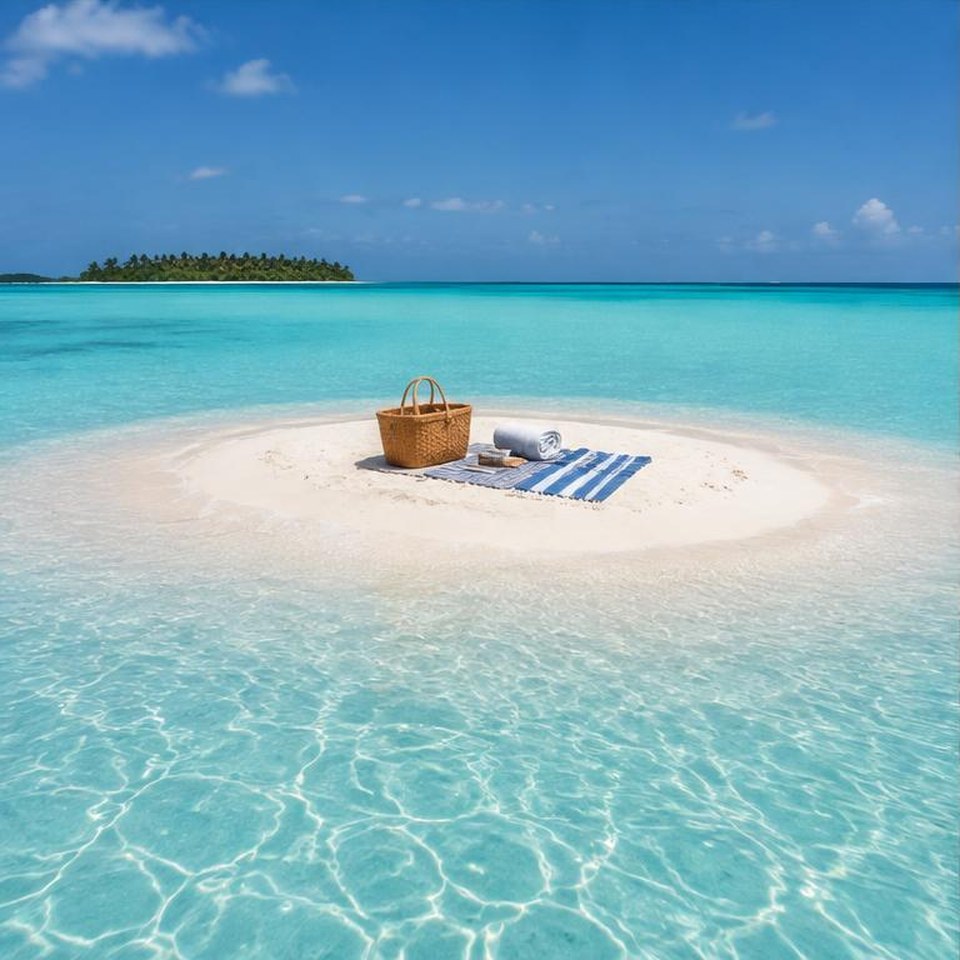 Illustrative sandbank & picnic trips scene