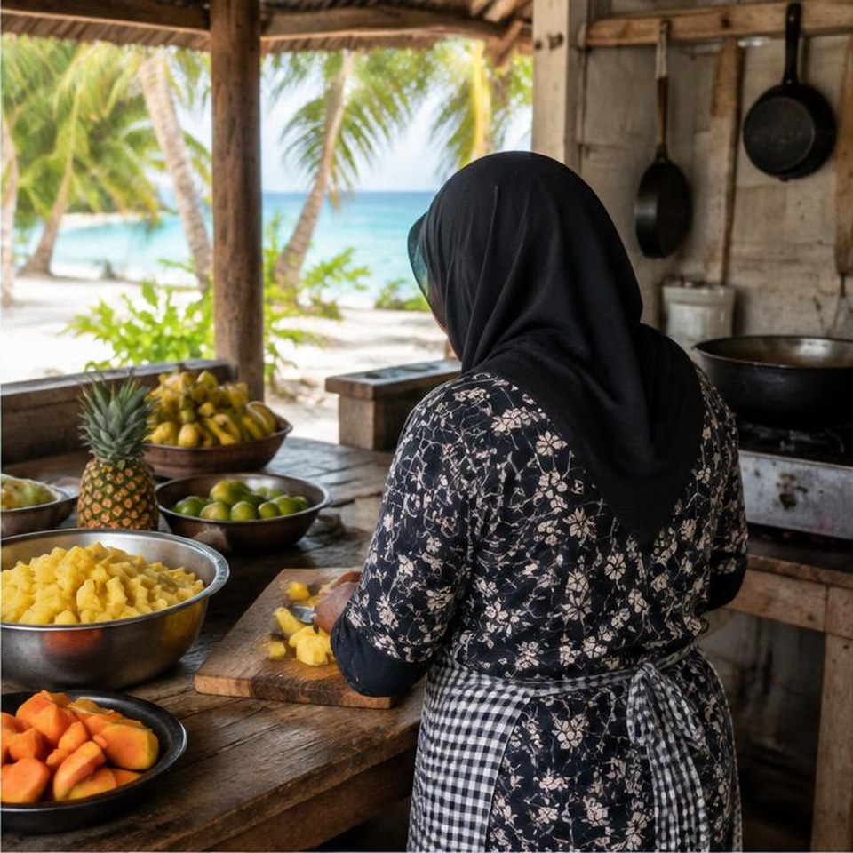 Anonymous member of the local Maldives team at work